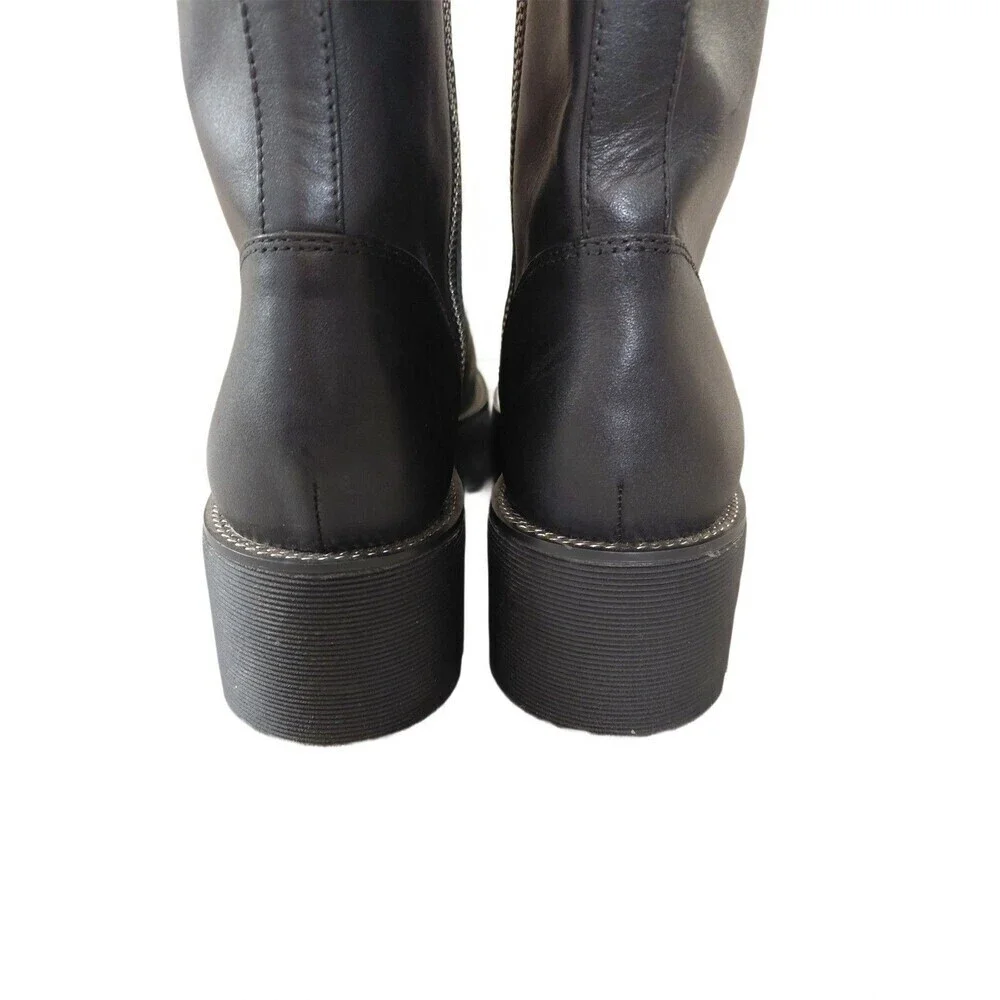 Michael Kors Black Tall Combat Boots Lug Sole Leather Lace Up Boots Women's Sz 6